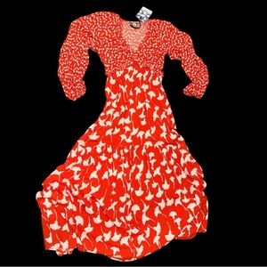 Diane Von Furstenberg Red and White Long Sleeve Dress